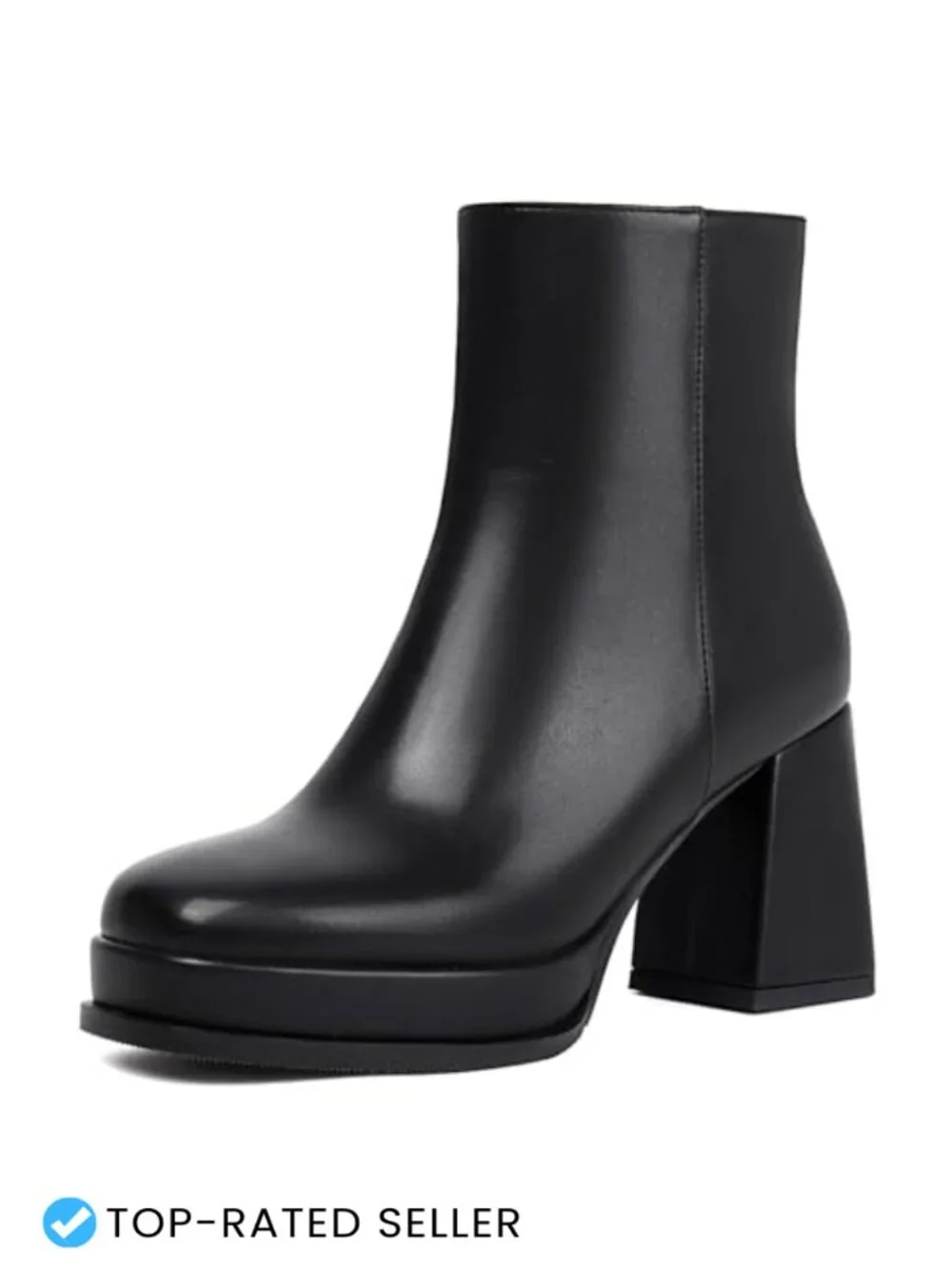 Chunky High Heel Platform Ankle Boots for Women Square Toe Back Zipper Faux